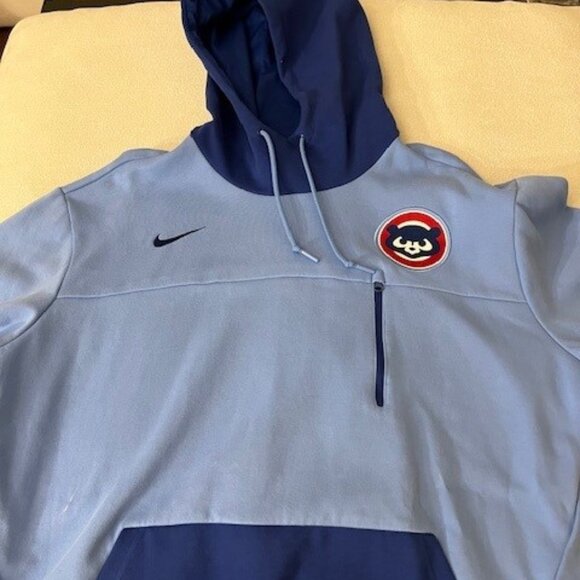 NWOT Men's Nike Light Blue Chicago Cubs AV 2 Fleece Pullover Hoodie - Picture 1 of 4